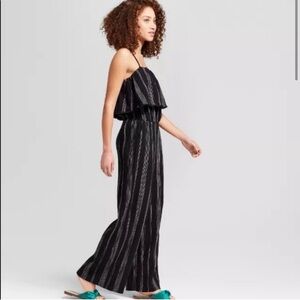 A new day striped layered ruffle wide leg jumsuit. Size S